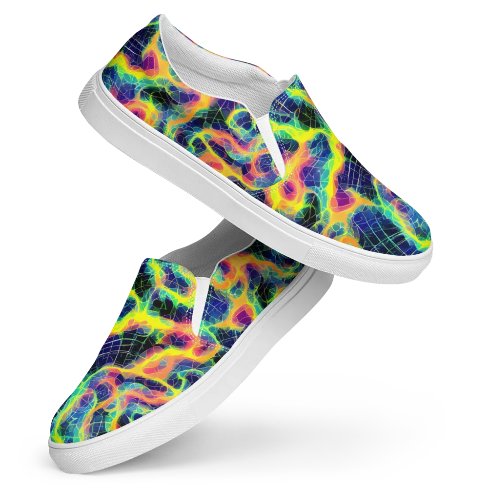 Psychedelic Grid on Women's Slip-On Canvas Shoes — Front