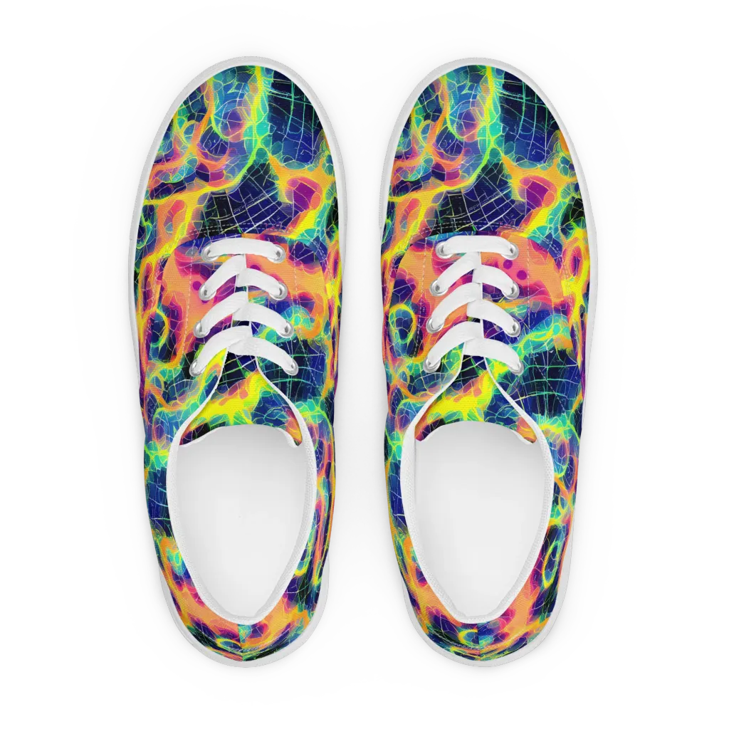 Psychedelic Grid on Men's Lace-Up Canvas Shoes — Front