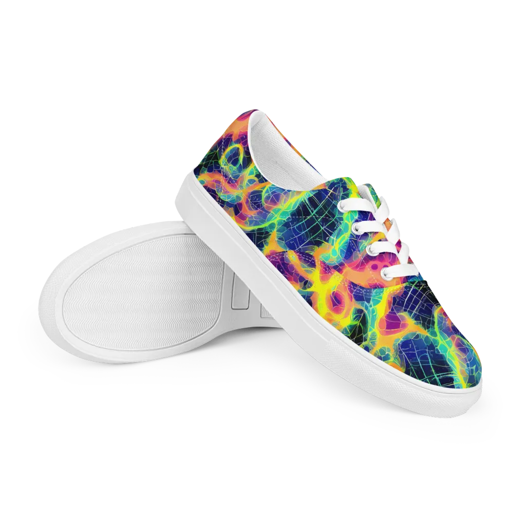 Psychedelic Grid on Men's Lace-Up Canvas Shoes — Right Front