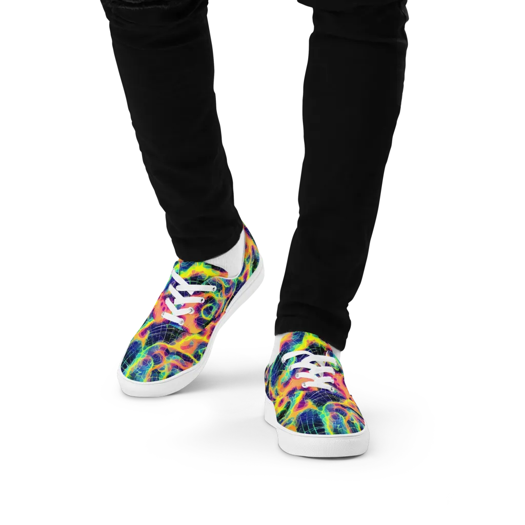 Psychedelic Grid on Men's Lace-Up Canvas Shoes — Front