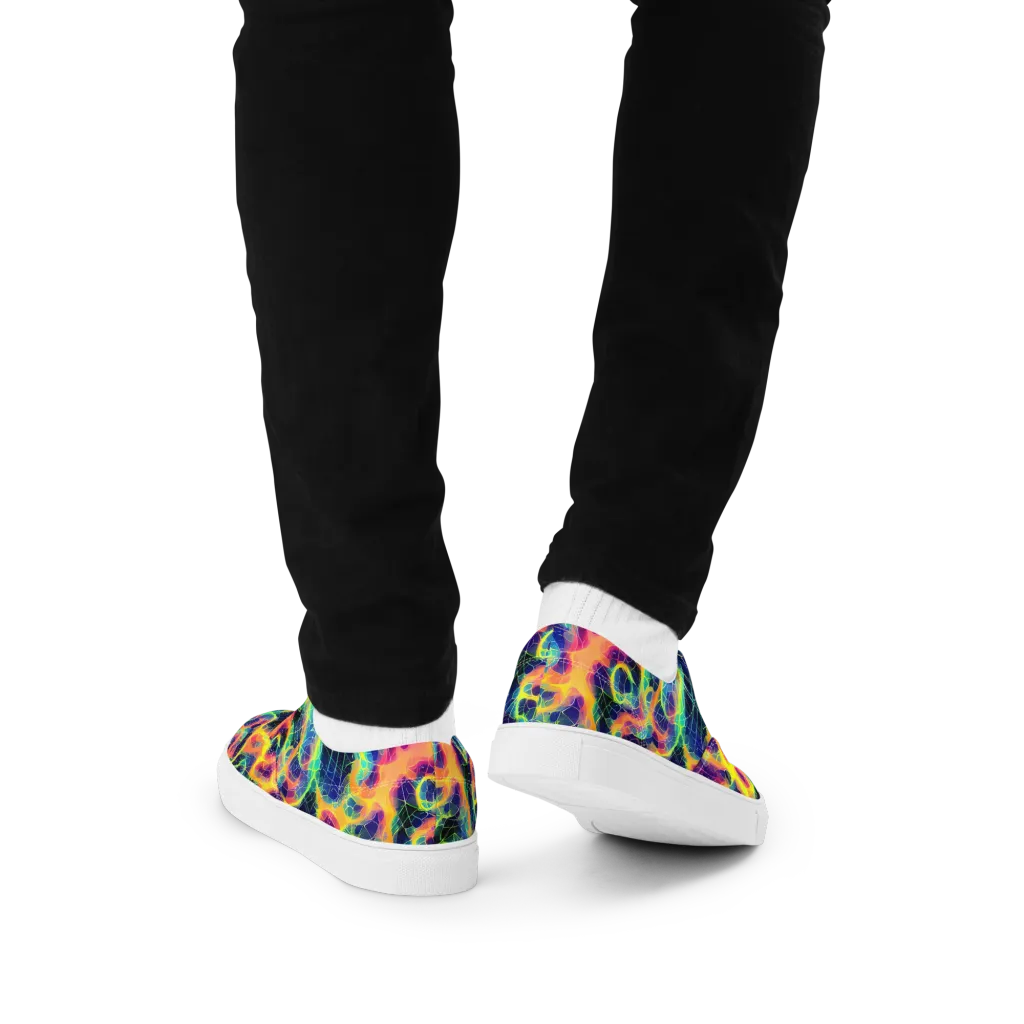 Psychedelic Grid on Men's Lace-Up Canvas Shoes — Back