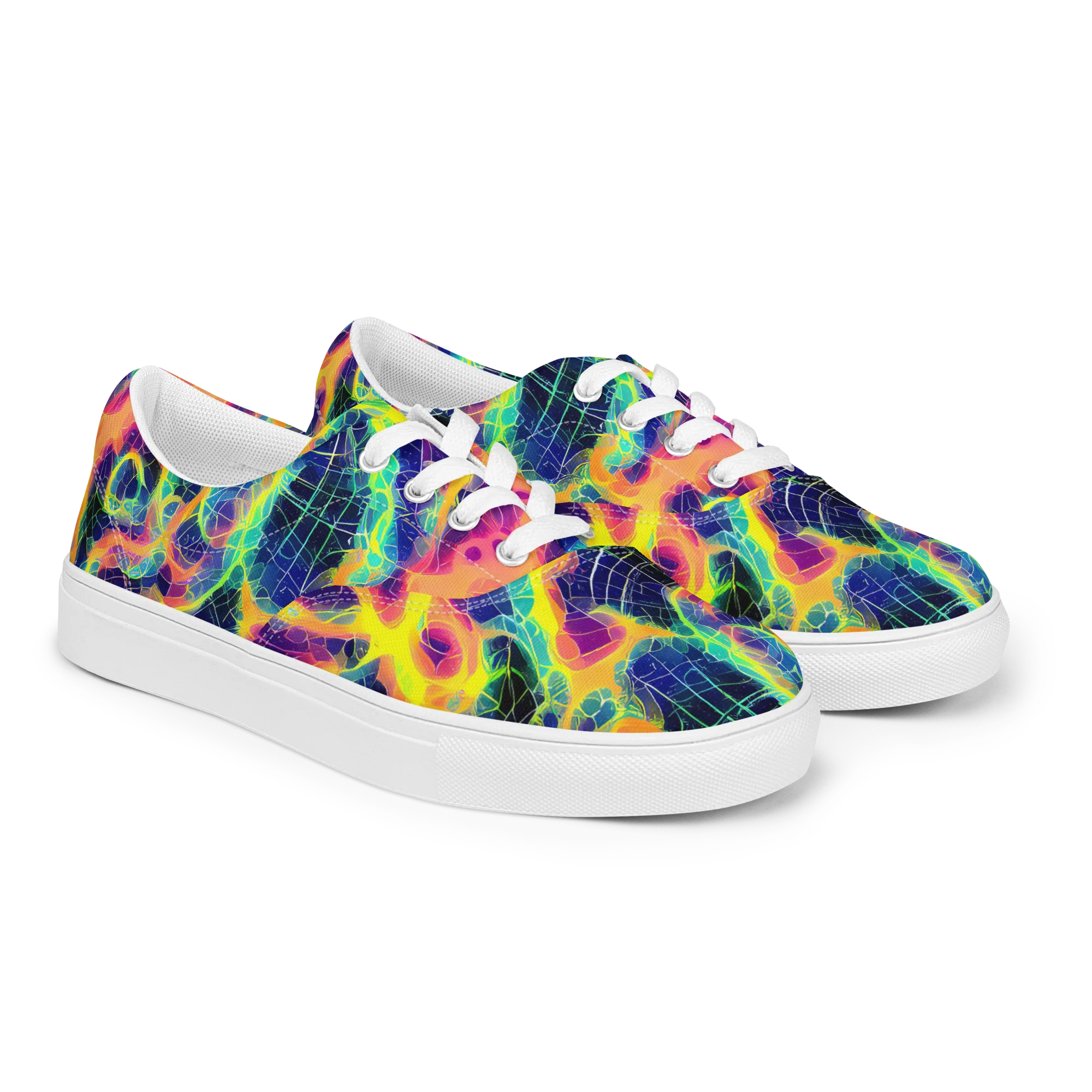Psychedelic Grid on Men's Lace-Up Canvas Shoes — Right Front