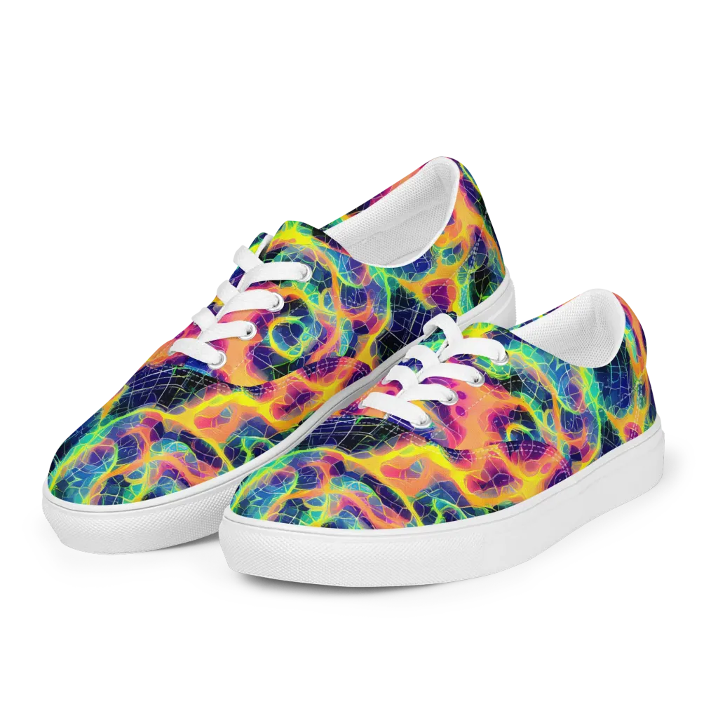 Psychedelic Grid on Men's Lace-Up Canvas Shoes — Left Front