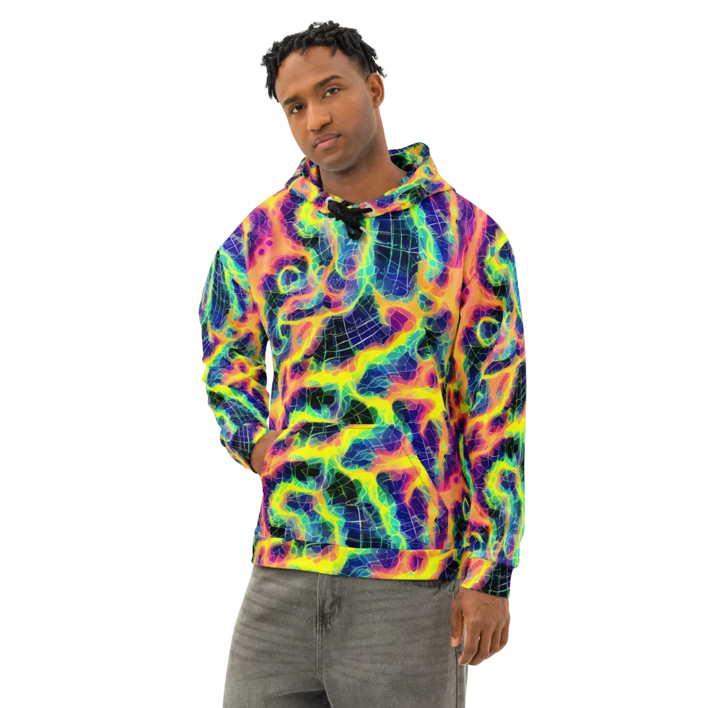 Psychedelic Grid on Cotton Hoodie — Left Front