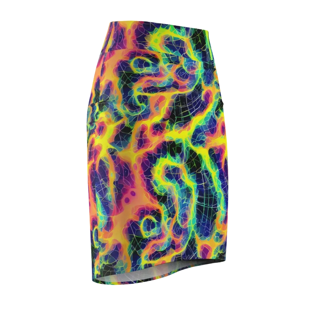 Psychedelic Grid on Pencil Skirt — Front Side