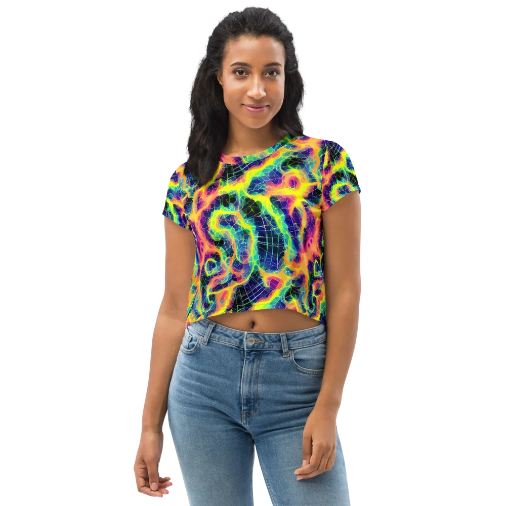 Psychedelic Grid on Crop Tee — Front