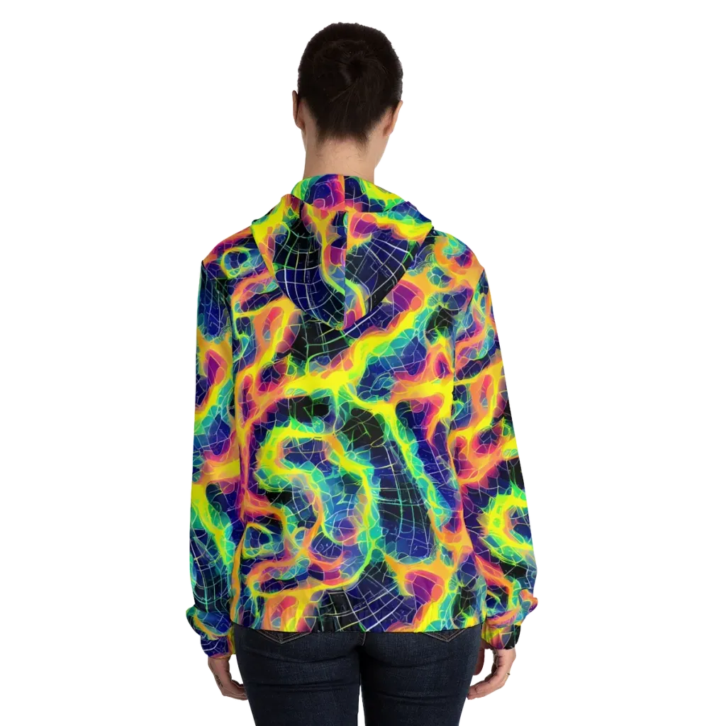 Psychedelic Grid on Women's Full-Zip Hoodie — Back On Person