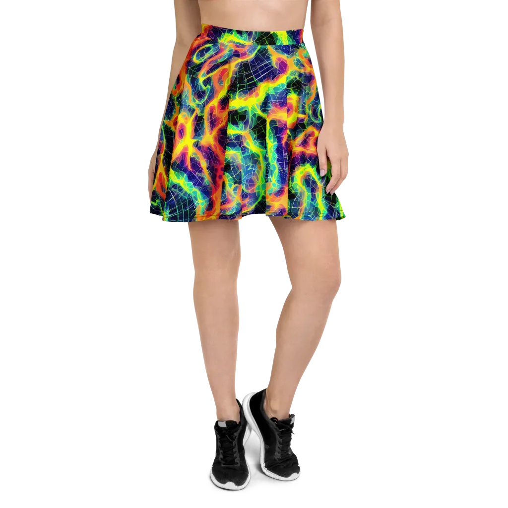 Psychedelic Grid on Skater Skirt — Front