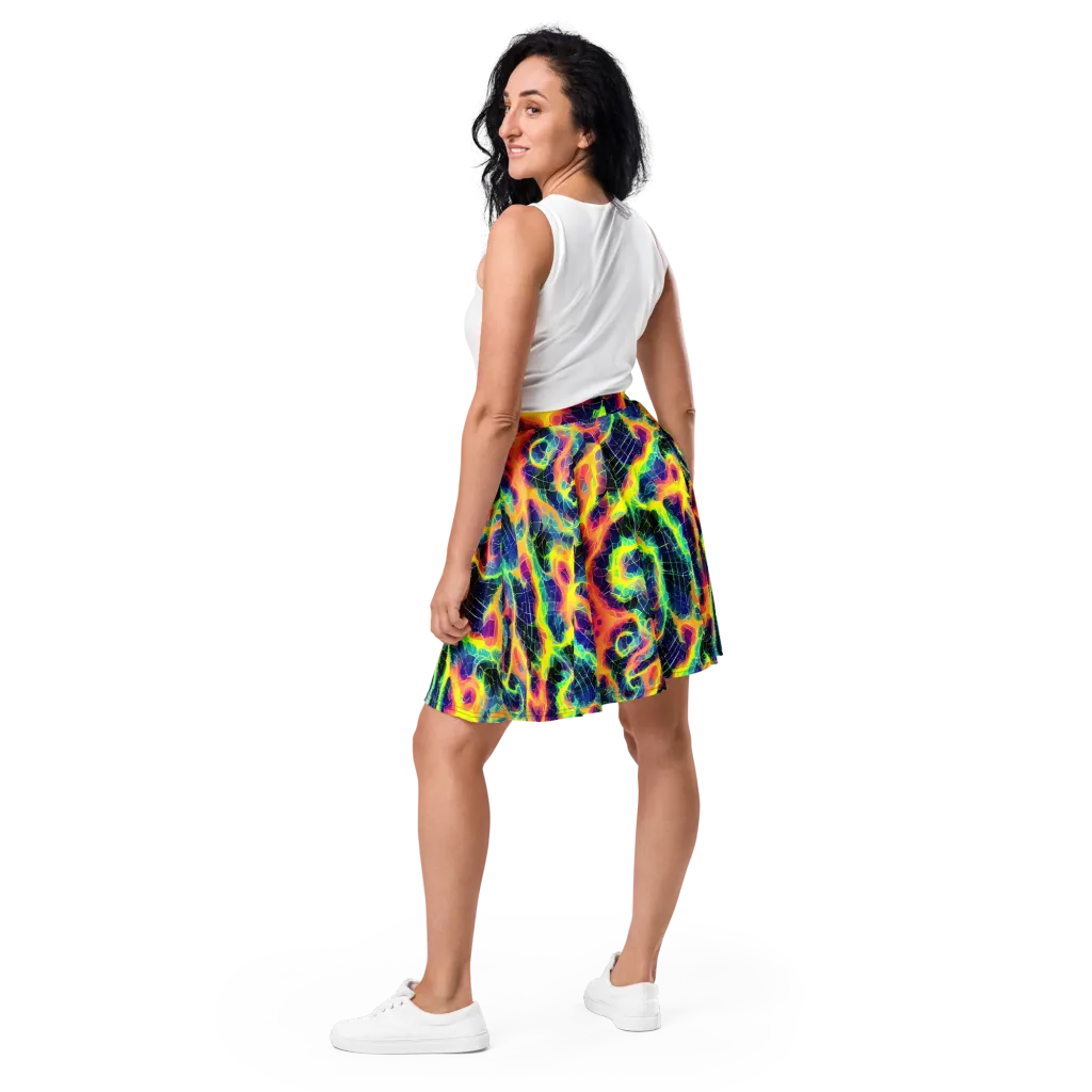 Psychedelic Grid on Skater Skirt — Back