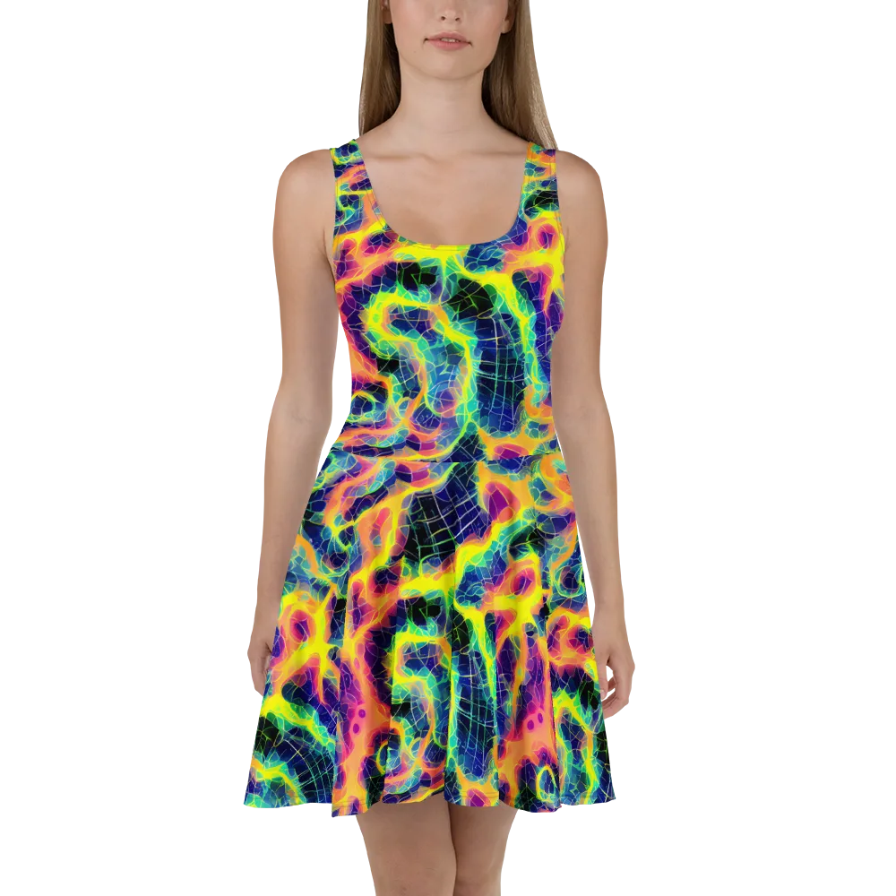 Psychedelic Grid on Skater Dress — Front