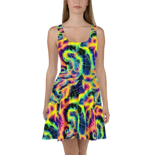 Psychedelic Grid on a Skater Dress
