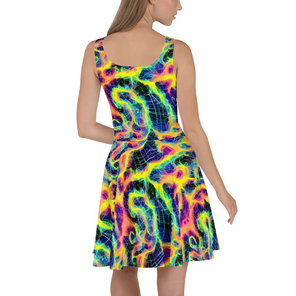 Psychedelic Grid on Skater Dress — Back