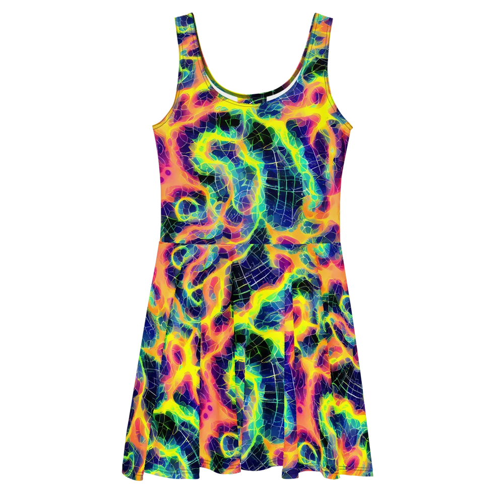 Psychedelic Grid on Skater Dress — Front