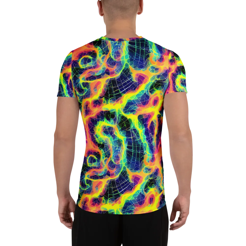 Psychedelic Grid on Men's Athletic T-Shirt — Back