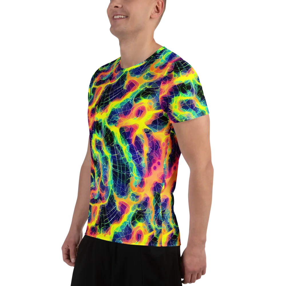Psychedelic Grid on Men's Athletic T-Shirt — Left