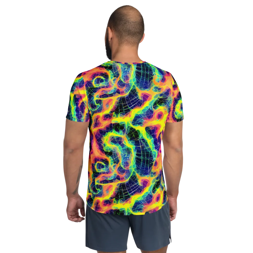 Psychedelic Grid on Men's Athletic T-Shirt — Back