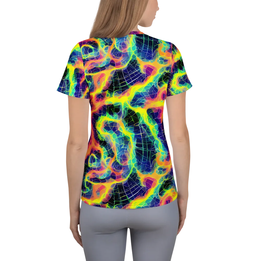Psychedelic Grid on Women's Athletic T-Shirt — Back