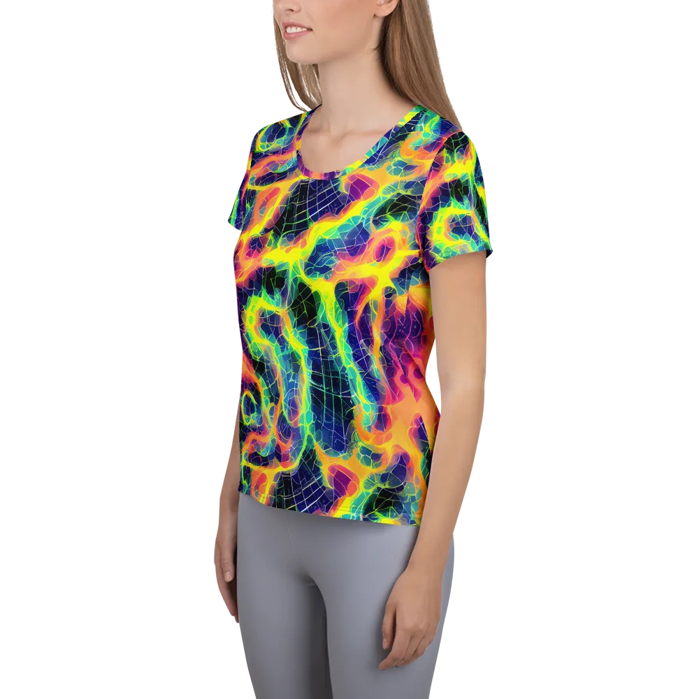 Psychedelic Grid on Women's Athletic T-Shirt — Left