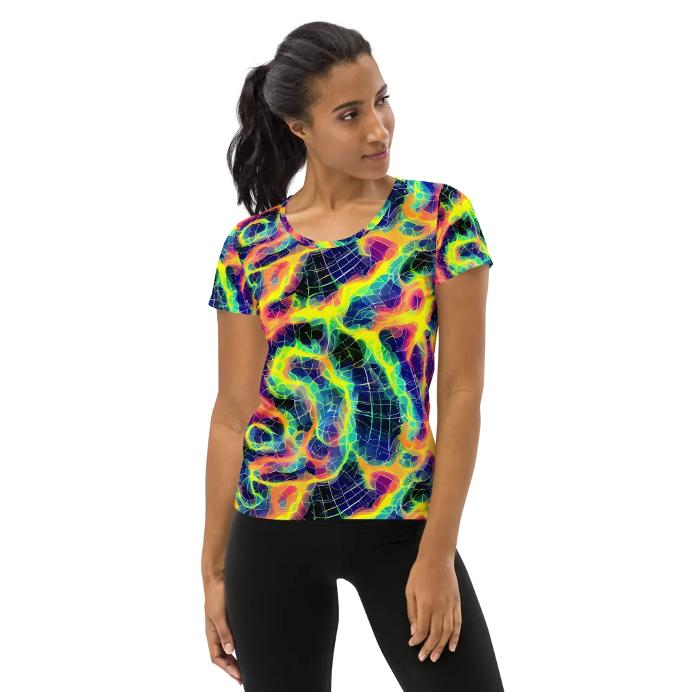 Psychedelic Grid on Women's Athletic T-Shirt — Front