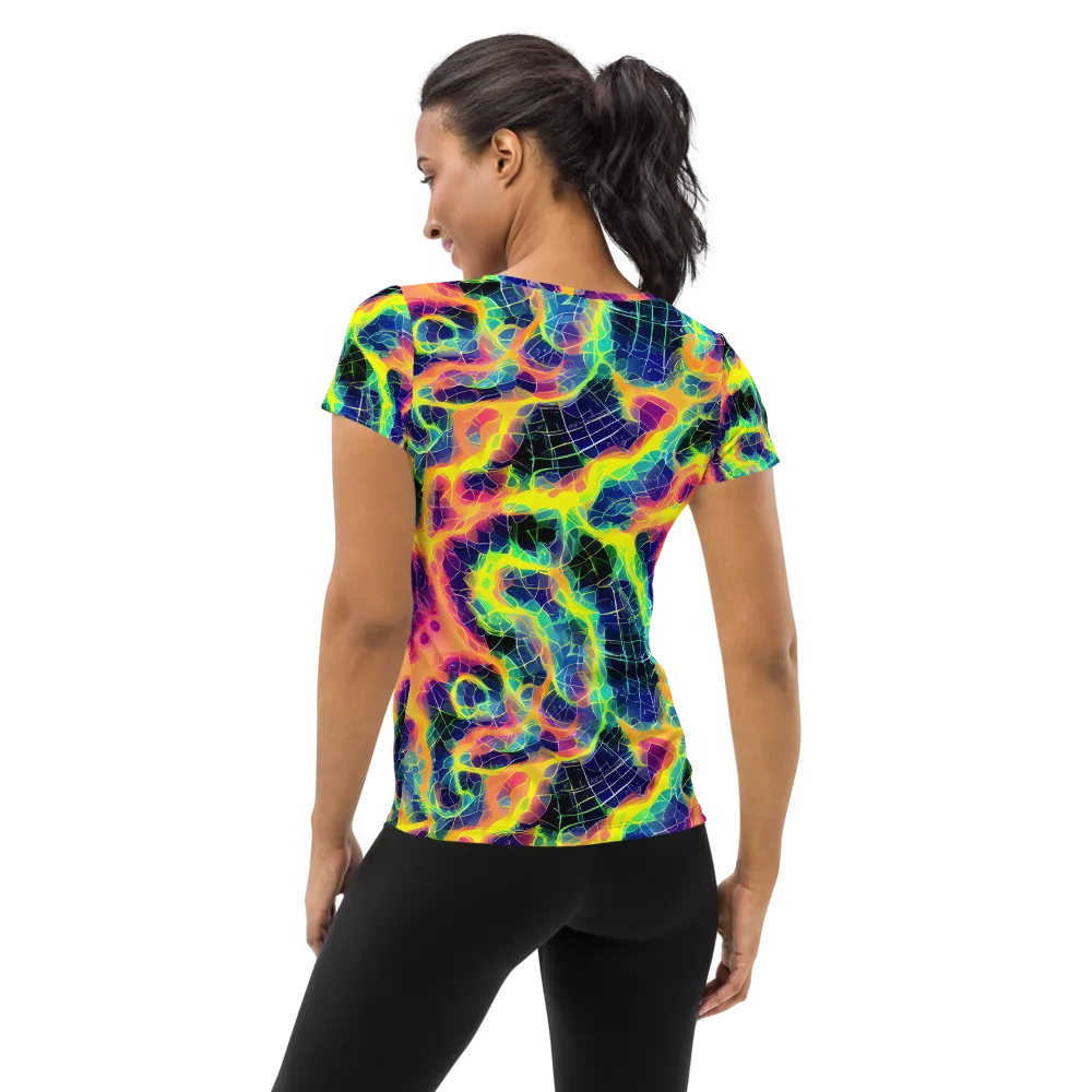 Psychedelic Grid on Women's Athletic T-Shirt — Back