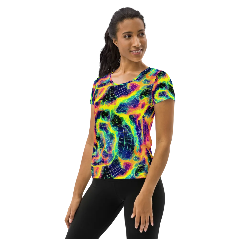 Psychedelic Grid on Women's Athletic T-Shirt — Left
