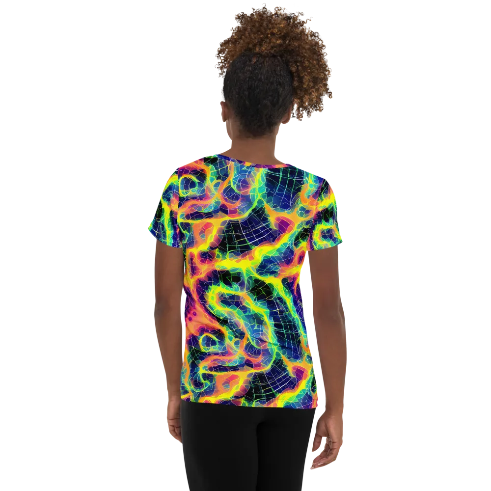 Psychedelic Grid on Women's Athletic T-Shirt — Back
