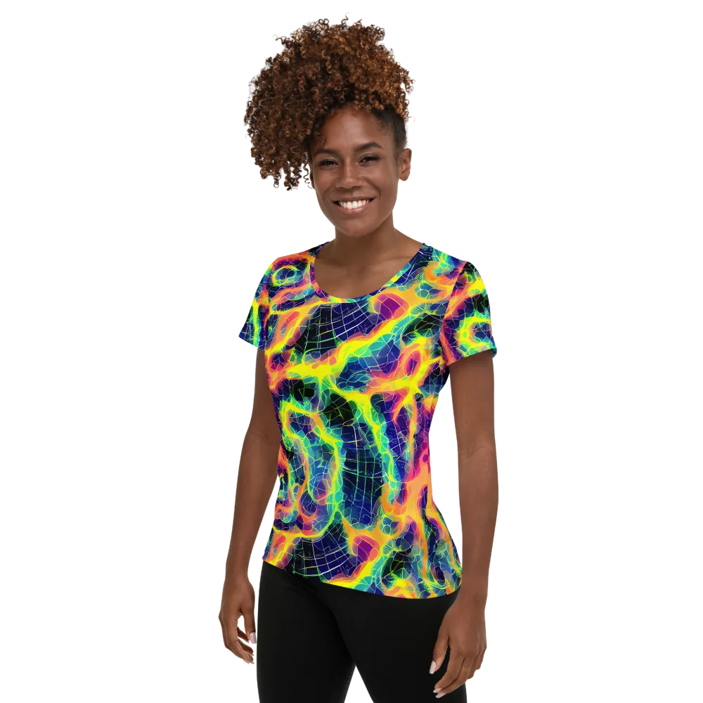 Psychedelic Grid on Women's Athletic T-Shirt — Left