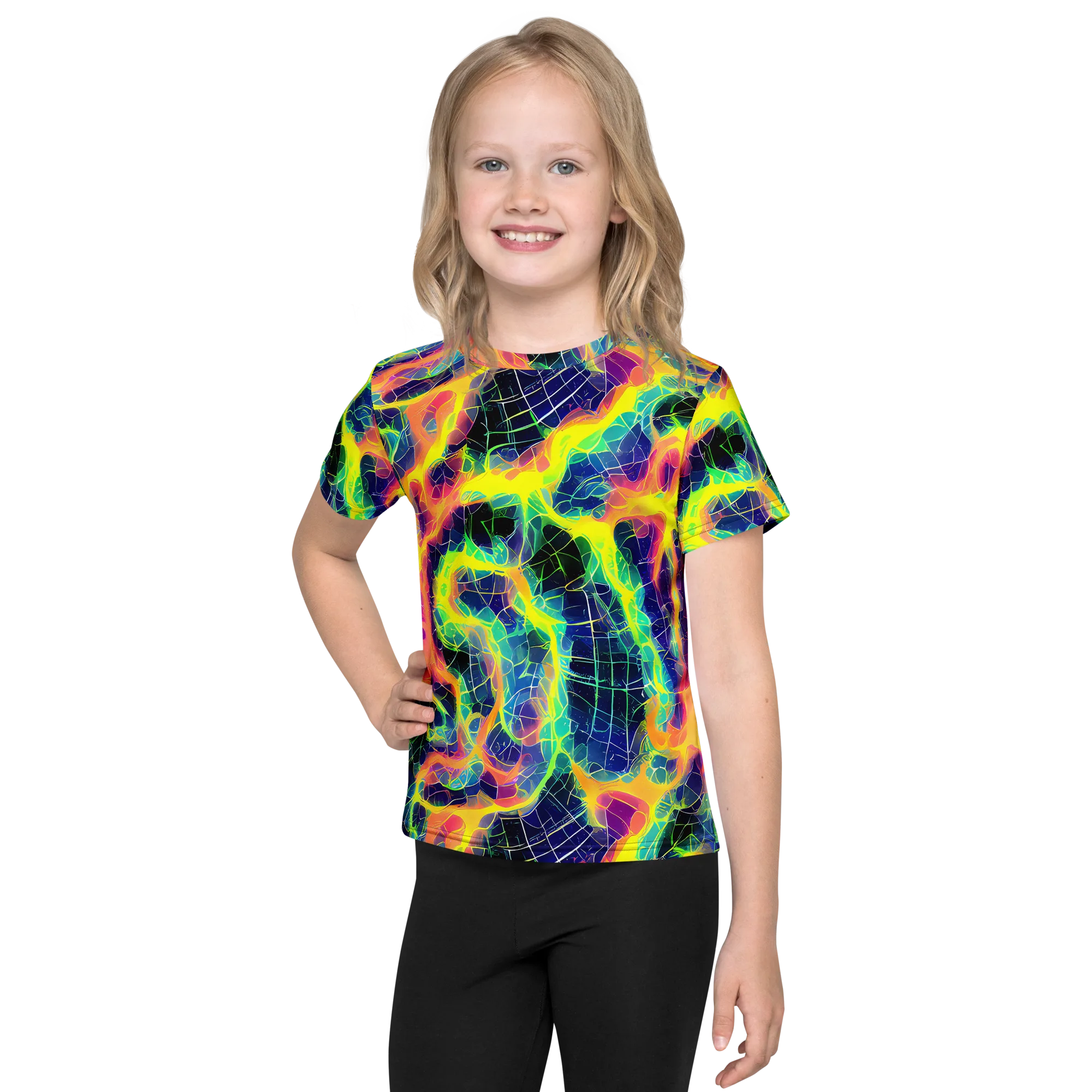 Psychedelic Grid on Kids Crew Neck T-Shirt — Front