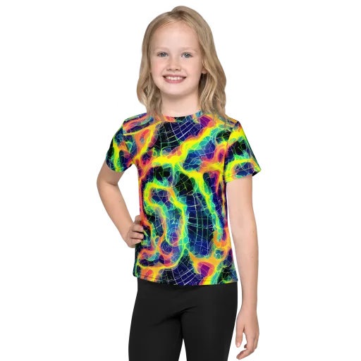 Psychedelic Grid on a Kids Crew Neck T-Shirt