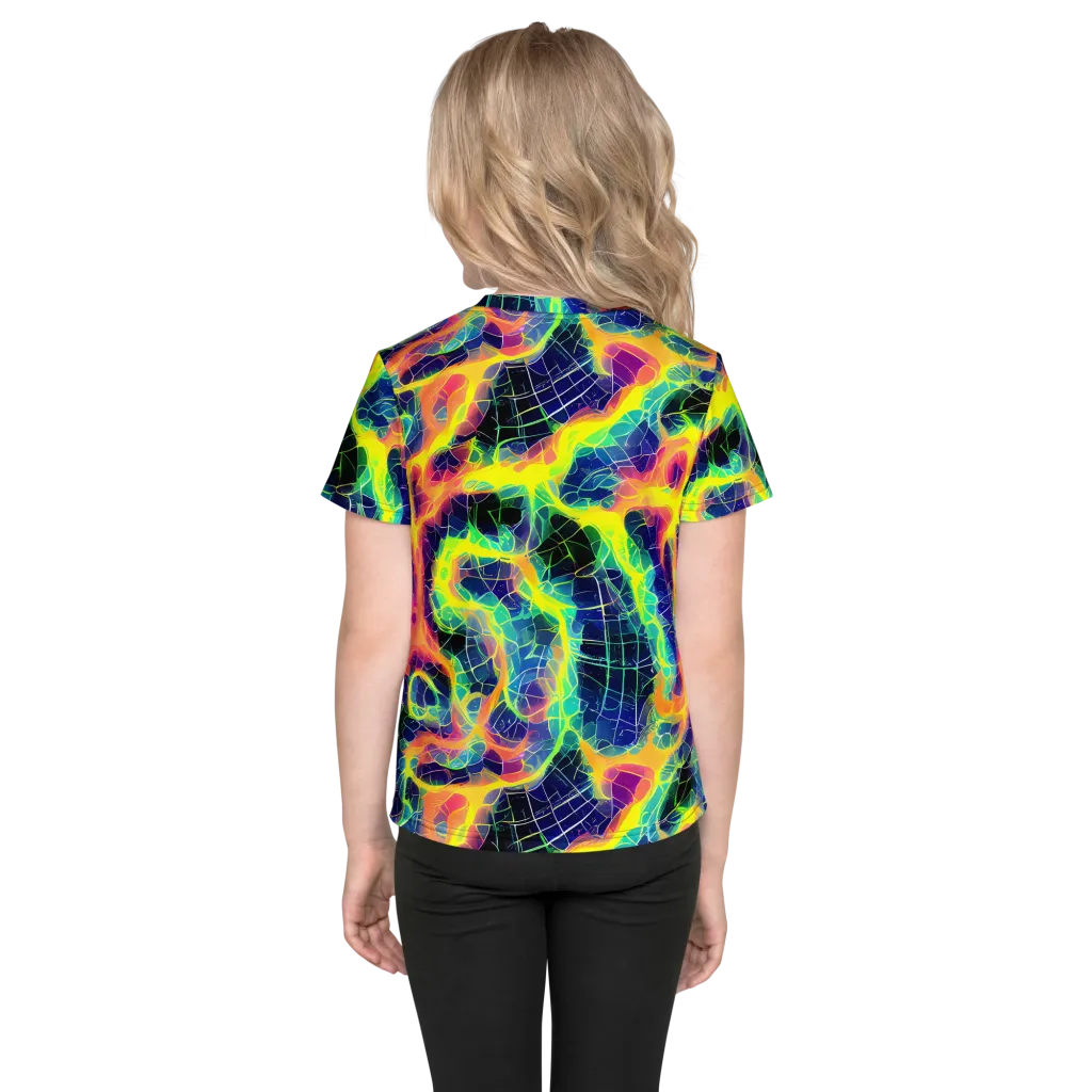 Psychedelic Grid on Kids Crew Neck T-Shirt — Back