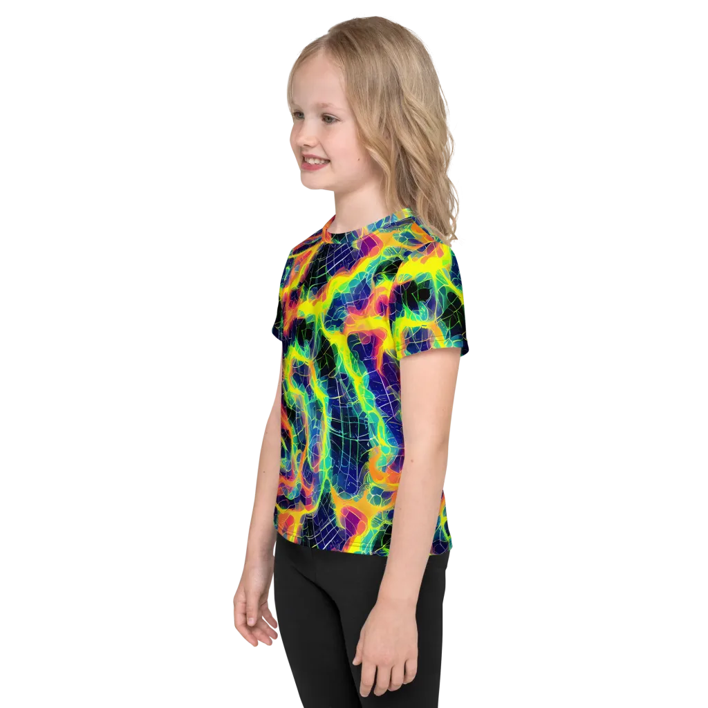 Psychedelic Grid on Kids Crew Neck T-Shirt — Left