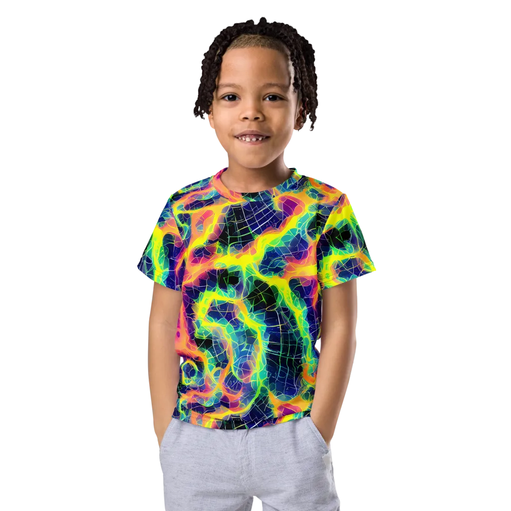 Psychedelic Grid on Kids Crew Neck T-Shirt — Front