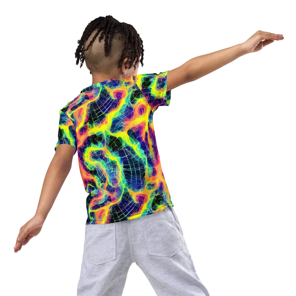 Psychedelic Grid on Kids Crew Neck T-Shirt — Back