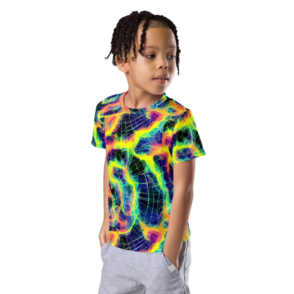 Psychedelic Grid on Kids Crew Neck T-Shirt — Left Front