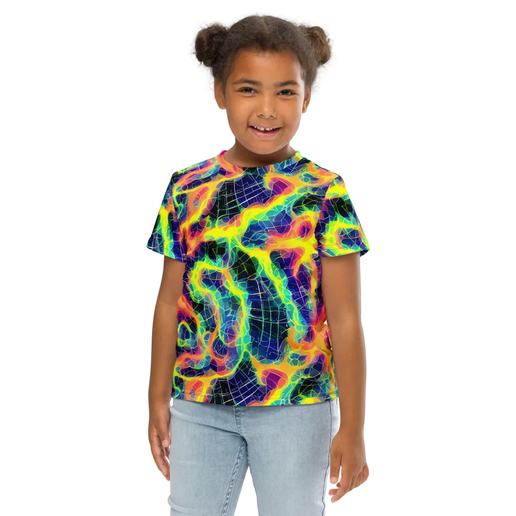 Psychedelic Grid on Kids Crew Neck T-Shirt — Front