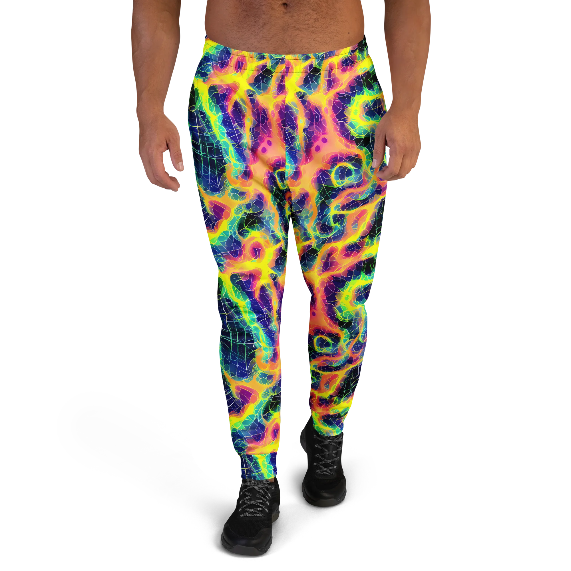 Psychedelic Grid on Men's Joggers — Front