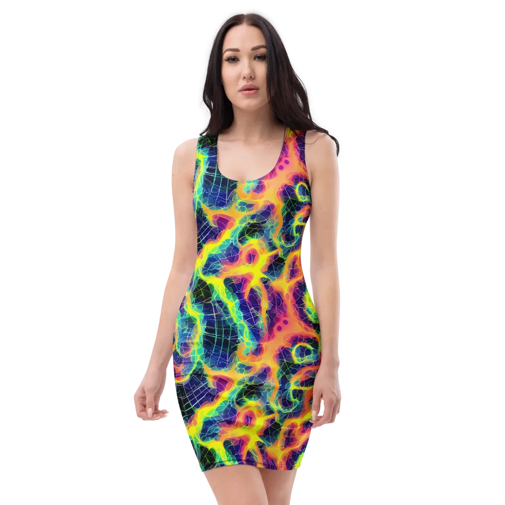 Psychedelic Grid on Bodycon Dress — Front