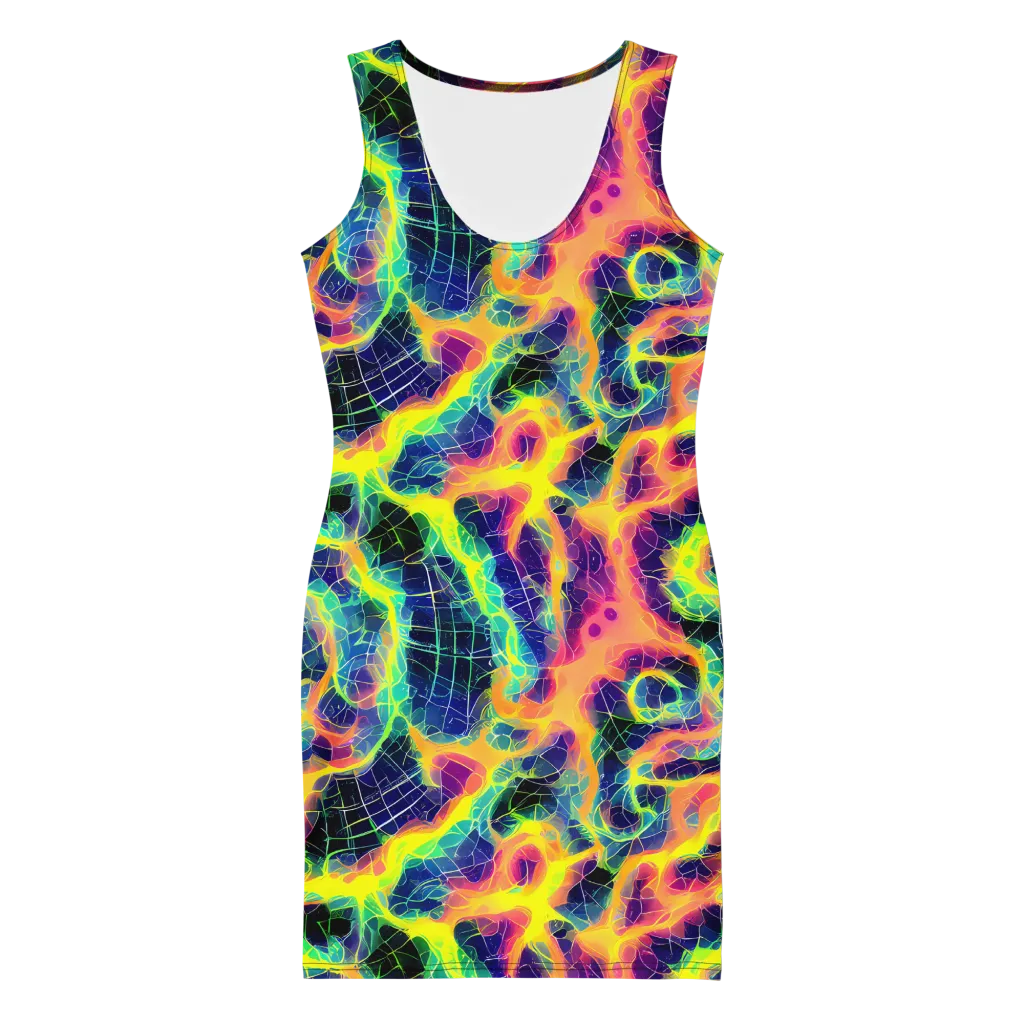 Psychedelic Grid on Bodycon Dress — Front