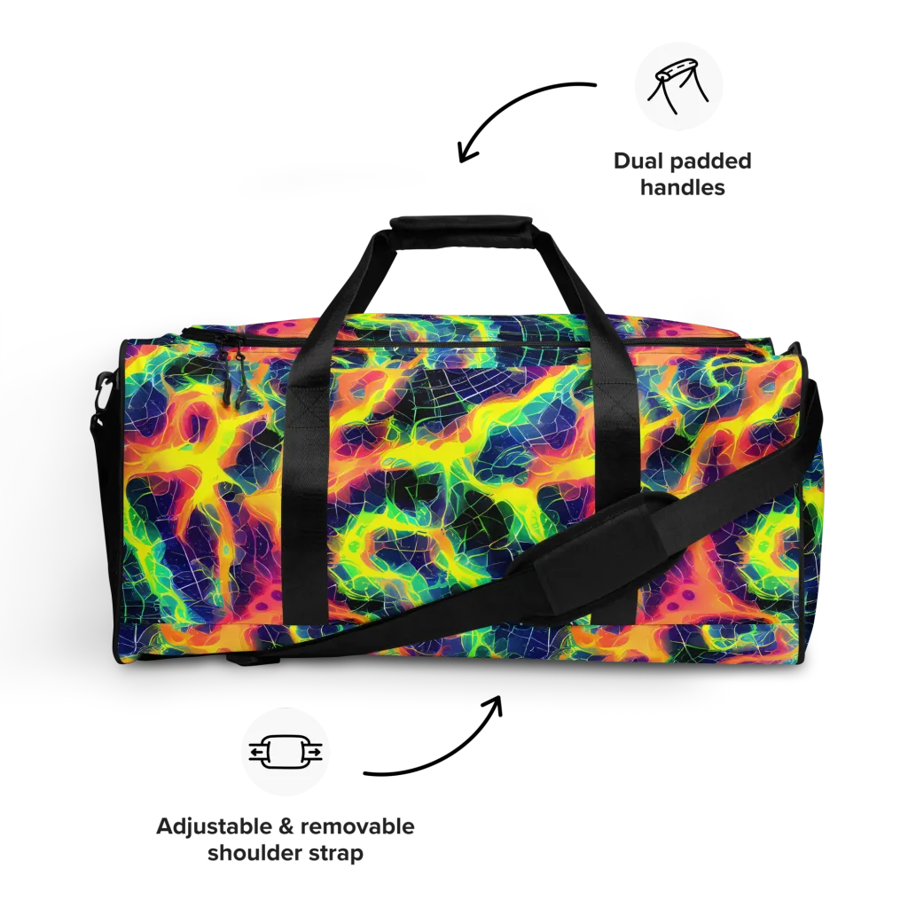 Psychedelic Grid on Duffle Bag — Front