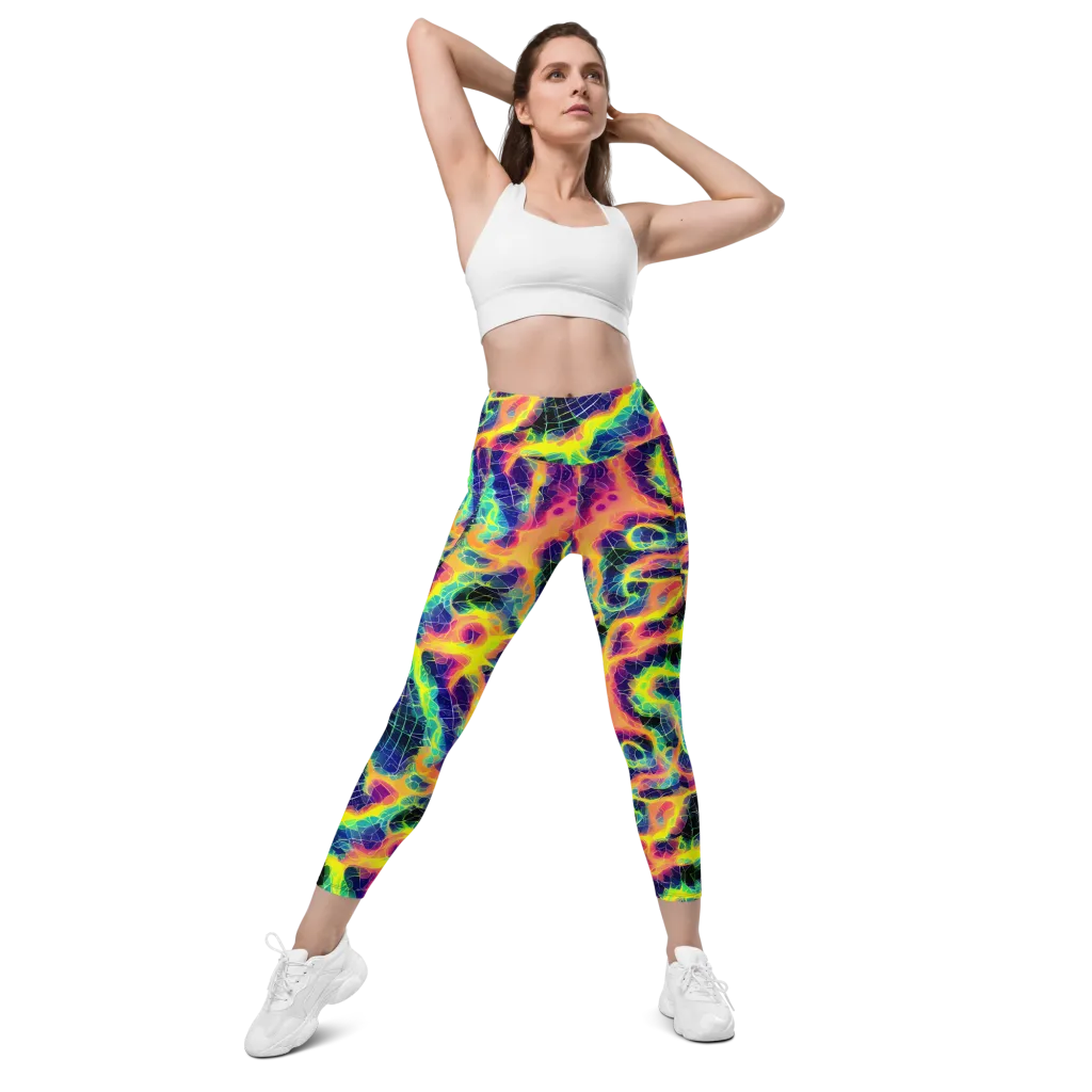 Psychedelic Grid on Leggings with Pockets — Front