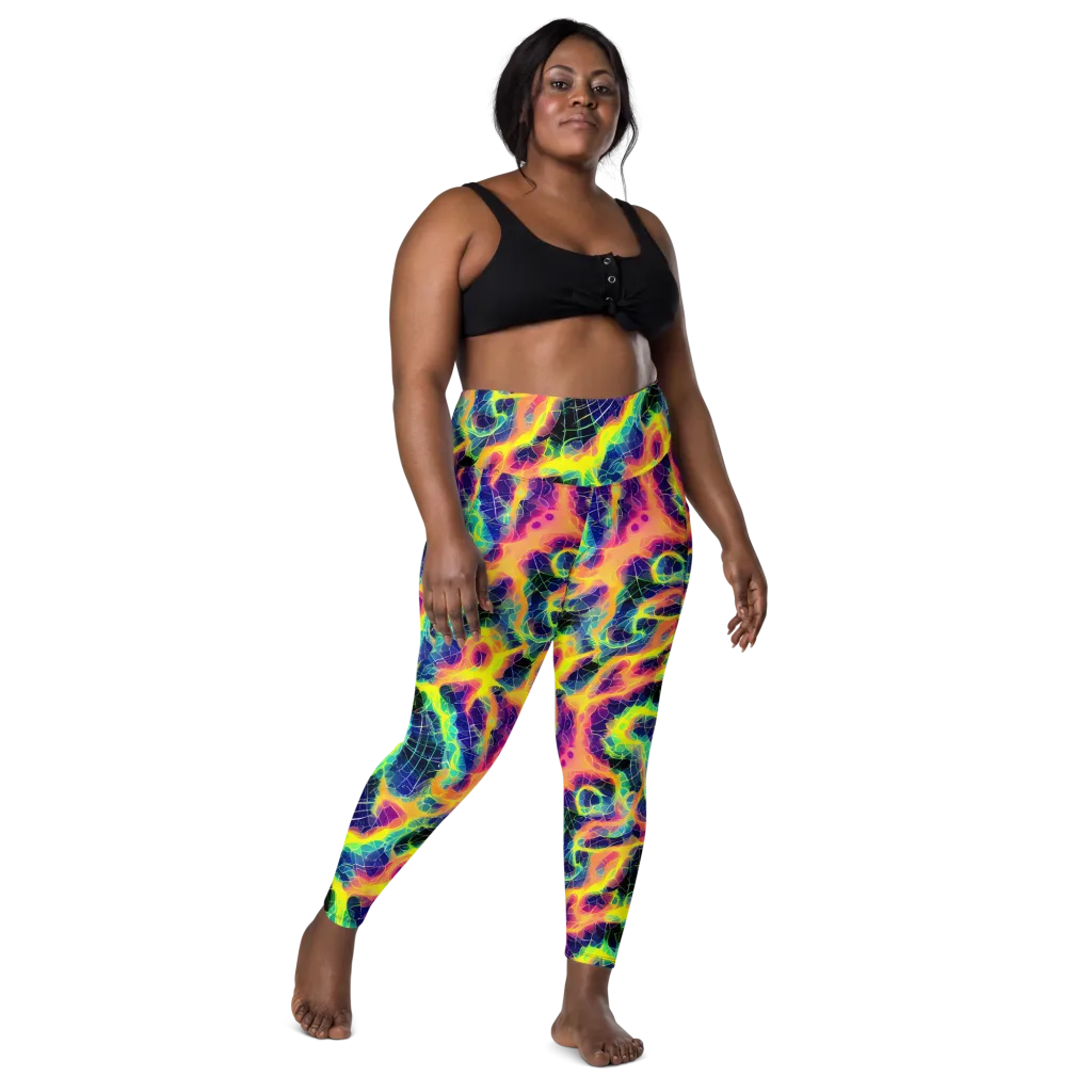Psychedelic Grid on Leggings with Pockets — Front