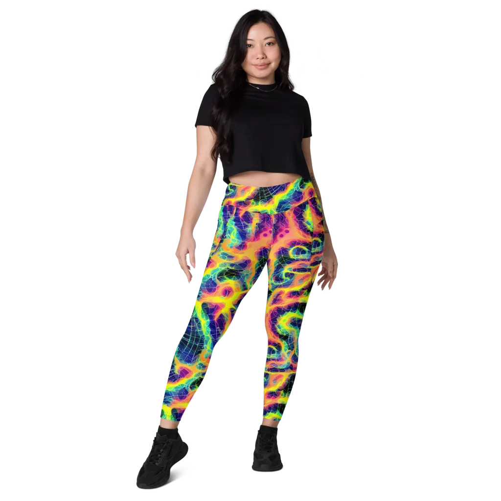 Psychedelic Grid on Leggings with Pockets — Front