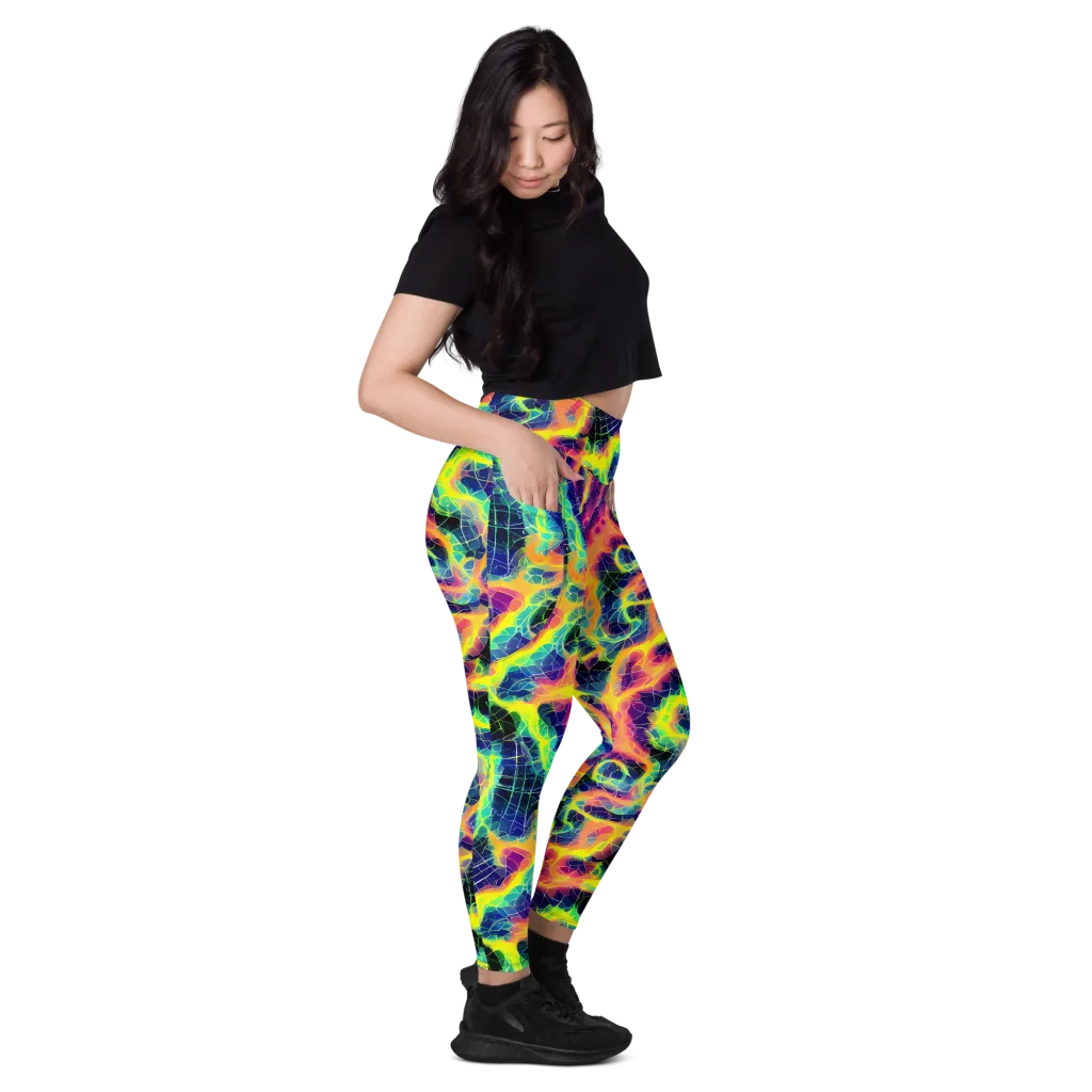 Psychedelic Grid on Leggings with Pockets — Right