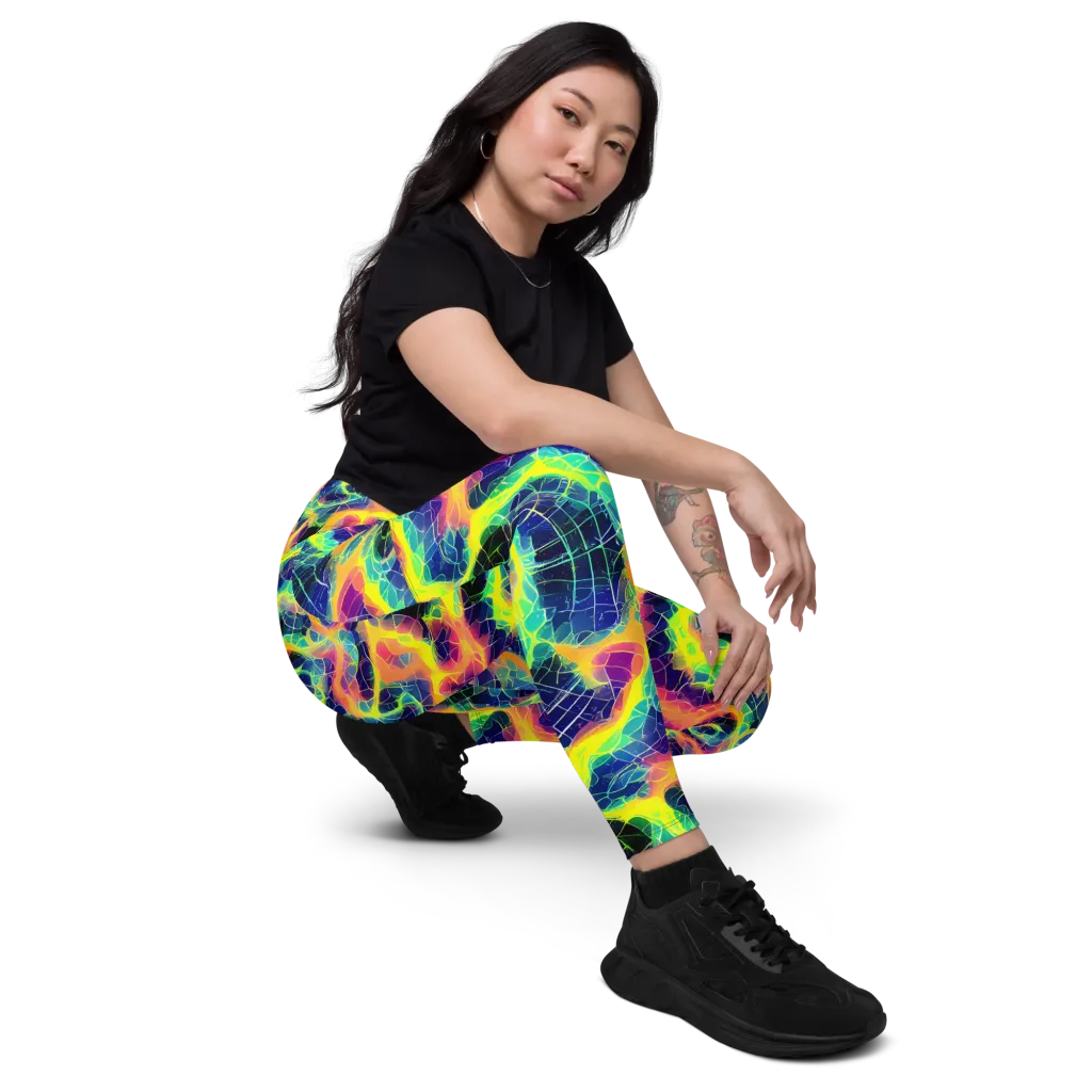 Psychedelic Grid on Leggings with Pockets — Right Front
