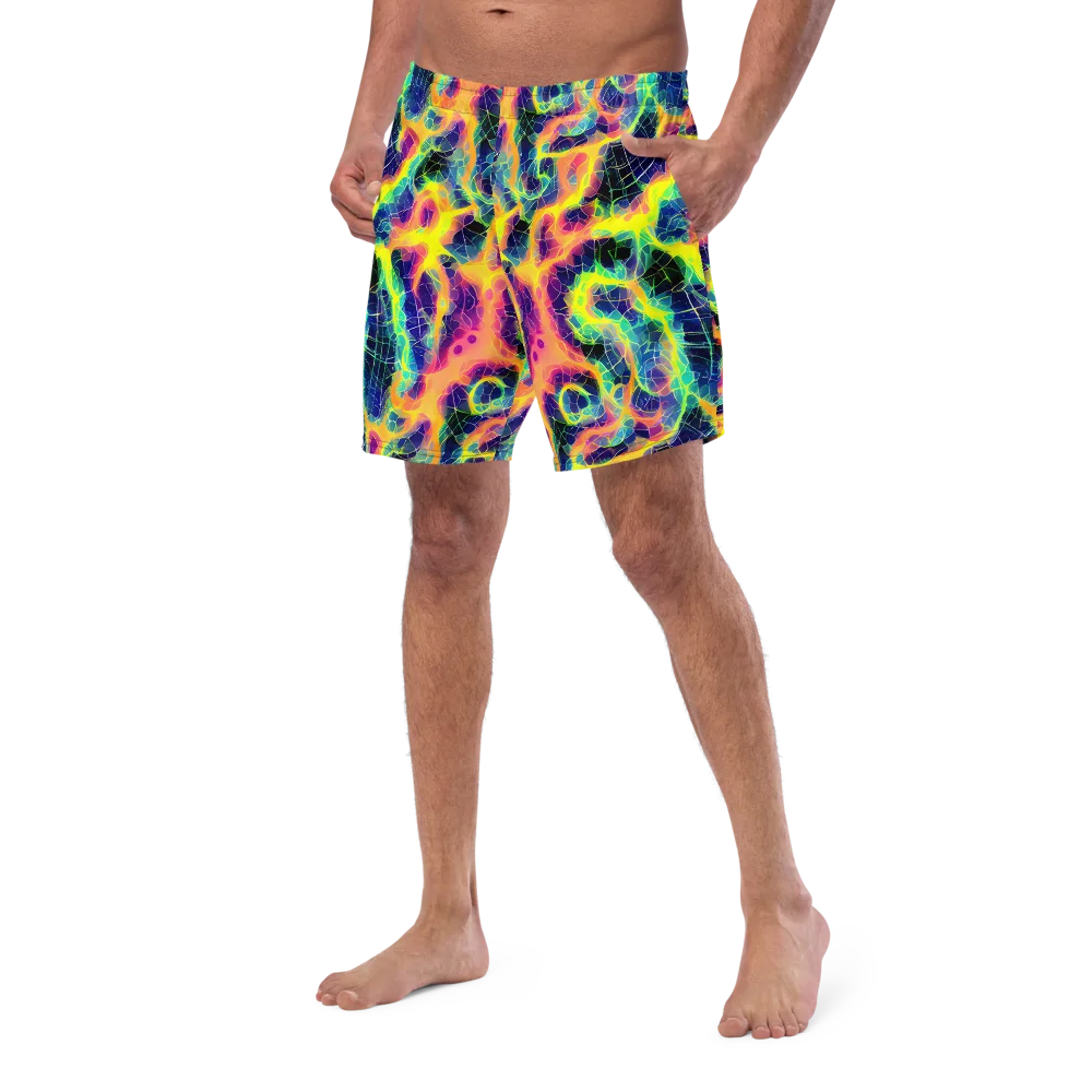 Psychedelic Grid on Swim Trunks — Left Front