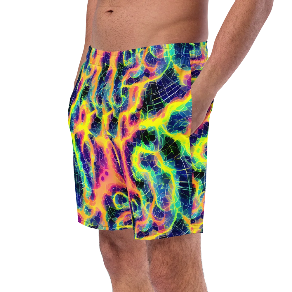 Psychedelic Grid on Swim Trunks — Left Front