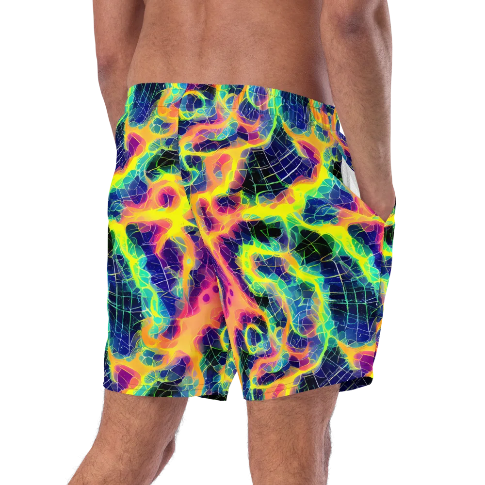 Psychedelic Grid on Swim Trunks — Right Back