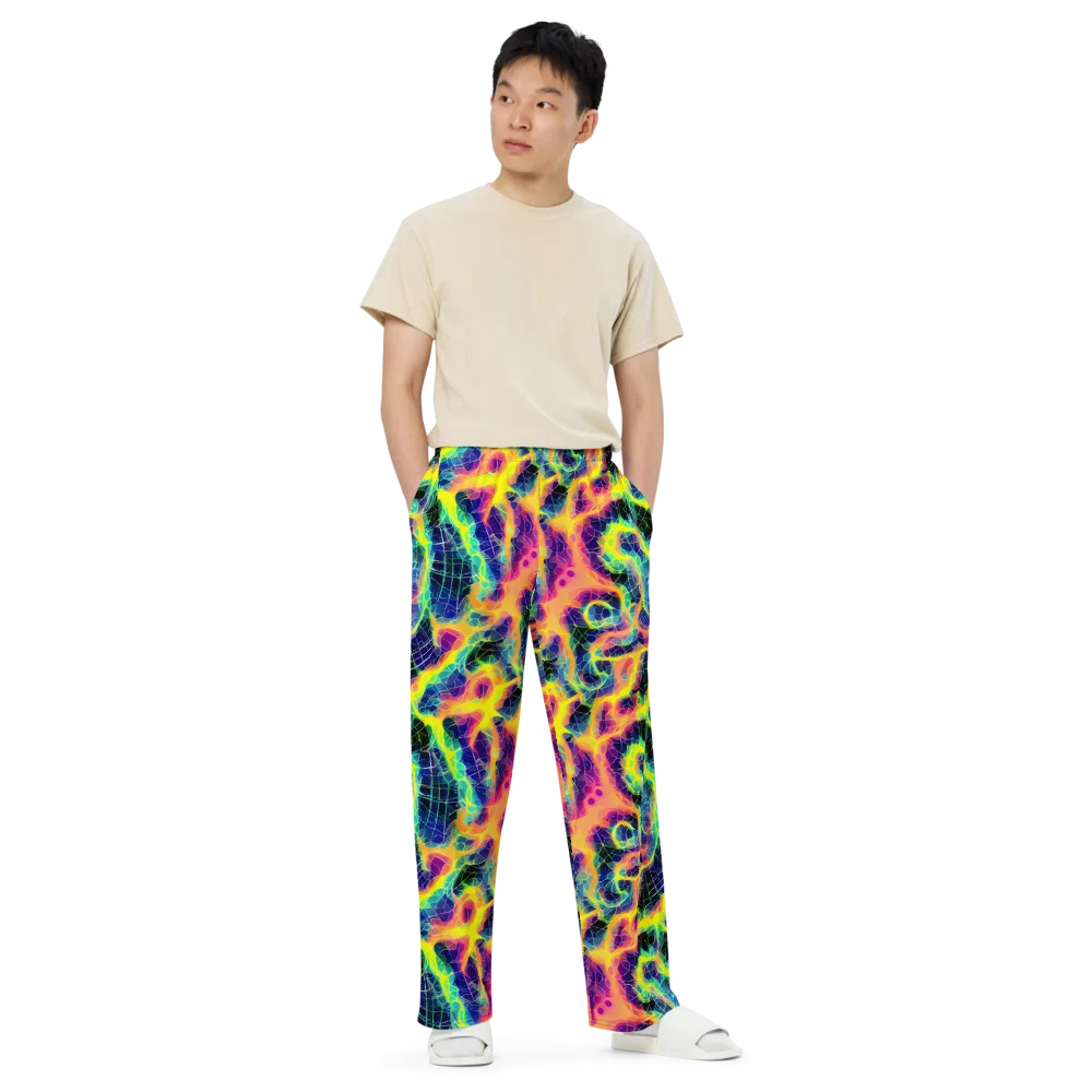 Psychedelic Grid on Wide-Leg Pants — Front