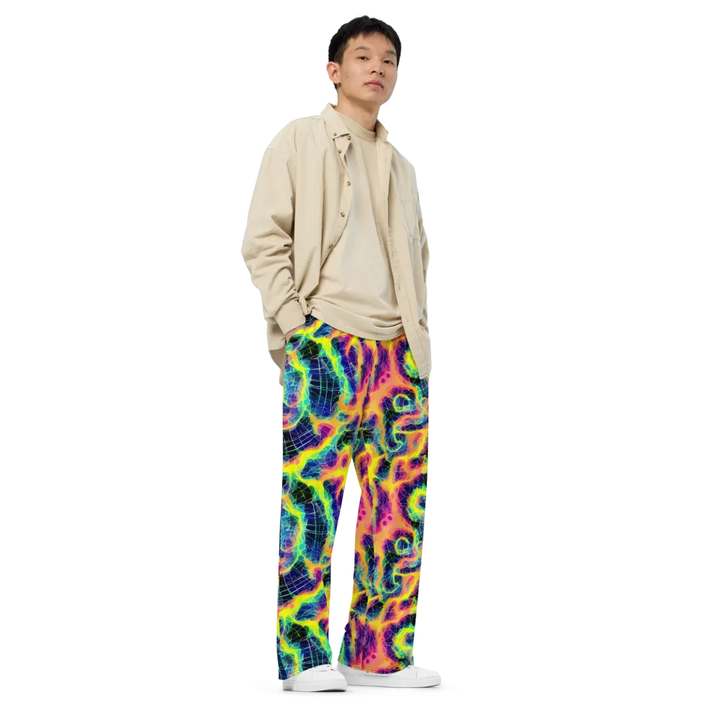 Psychedelic Grid on Wide-Leg Pants — Right Front