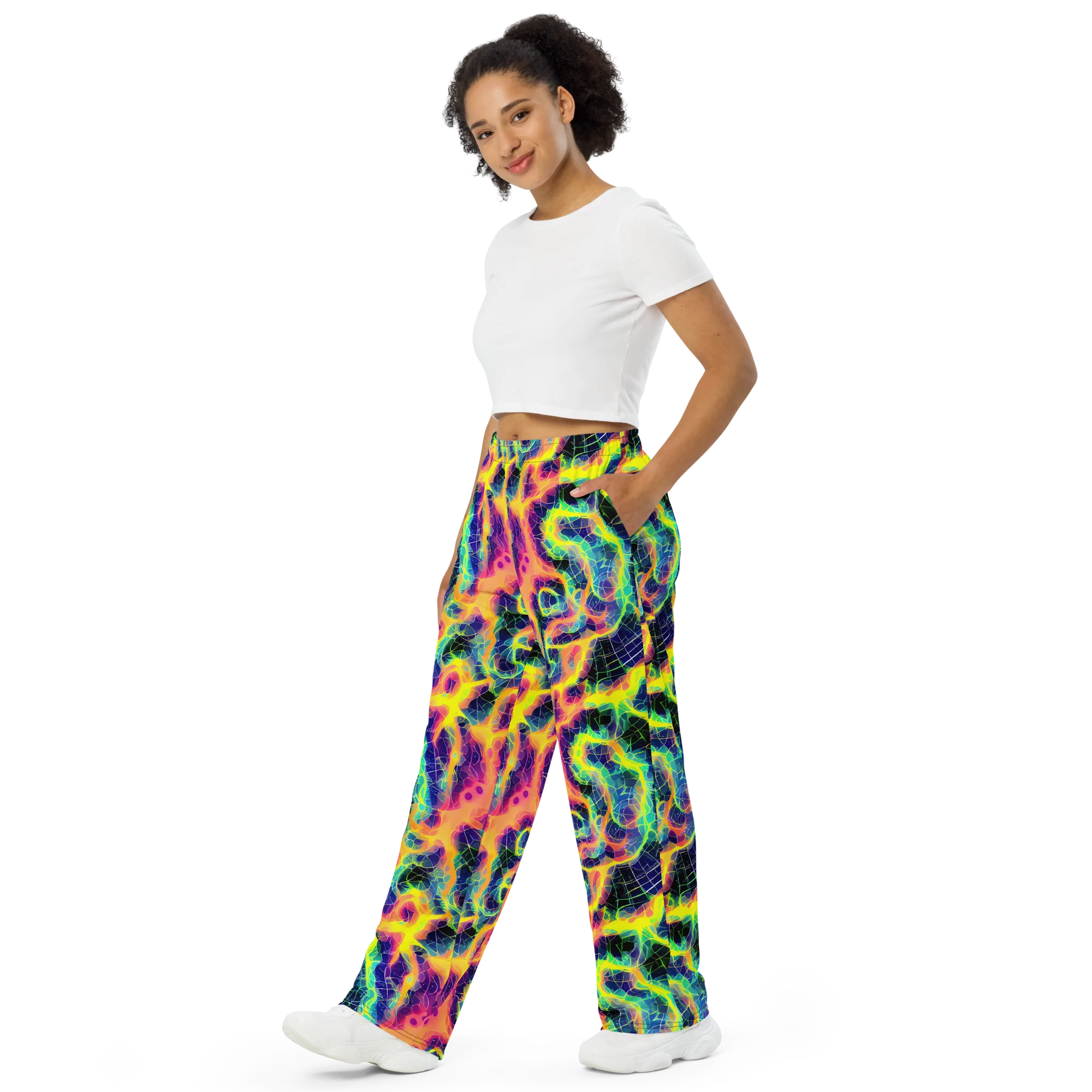 Psychedelic Grid on Wide-Leg Pants — Left Front